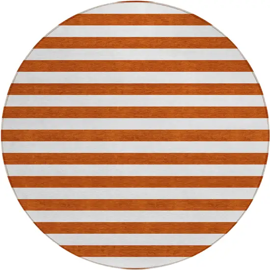 Orange Round Striped Washable Non Skid Indoor Outdoor Area Rug Photo 2