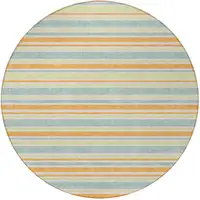 Photo of 8' Round Orange Round Striped Washable Non Skid Indoor Outdoor Area Rug