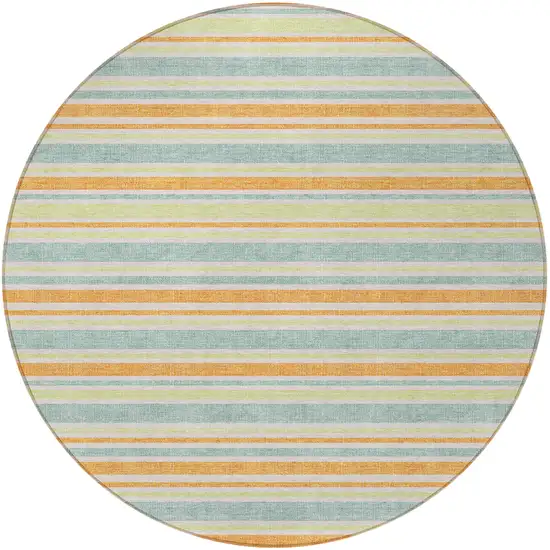 8' Round Orange Round Striped Washable Non Skid Indoor Outdoor Area Rug Photo 5