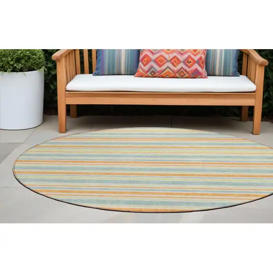 Orange Round Striped Washable Non Skid Indoor Outdoor Area Rug Photo 1