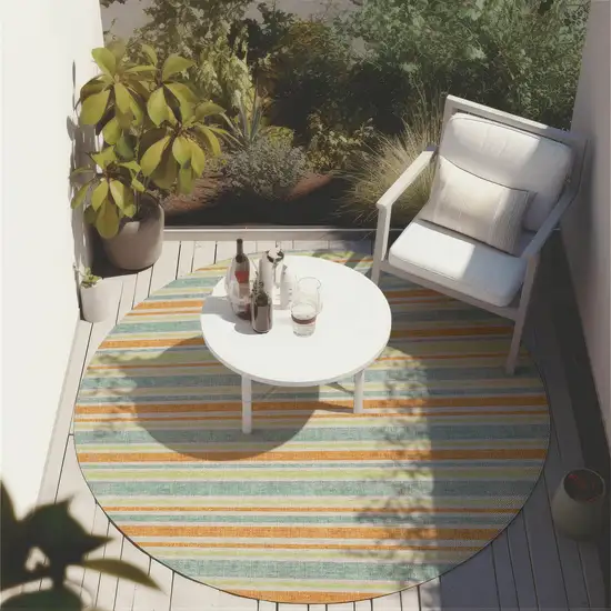 Orange Round Striped Washable Non Skid Indoor Outdoor Area Rug Photo 9