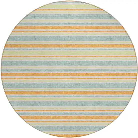 8' Round Orange Round Striped Washable Non Skid Indoor Outdoor Area Rug Photo 2