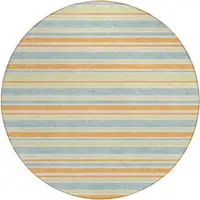 Photo of 8' Round Orange Round Striped Washable Non Skid Indoor Outdoor Area Rug