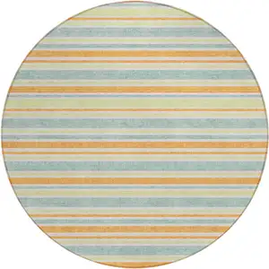 Photo of 8' Round Orange Round Striped Washable Non Skid Indoor Outdoor Area Rug