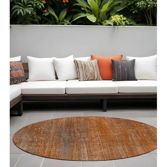 8' Round Orange Round Striped Washable Non Skid Indoor Outdoor Area Rug Photo 1