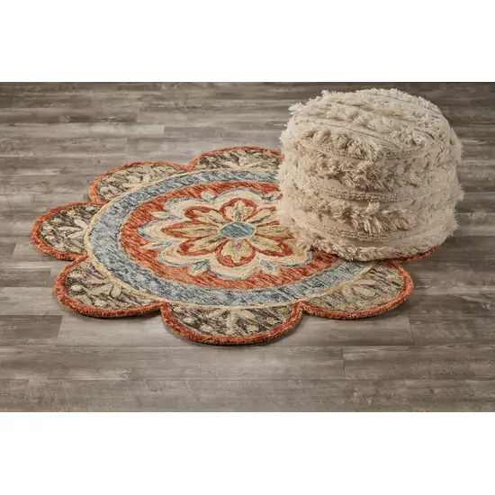 4' Round Orange Scalloped Edge Area Rug Photo 8