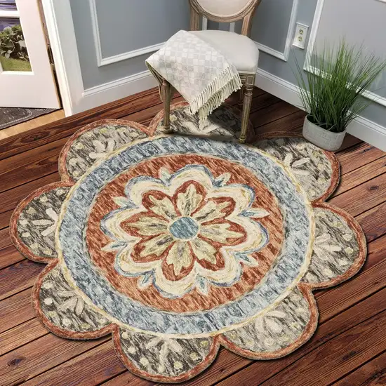 4' Round Orange Scalloped Edge Area Rug Photo 9