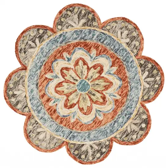 6' Round Orange Scalloped Edge Area Rug Photo 10