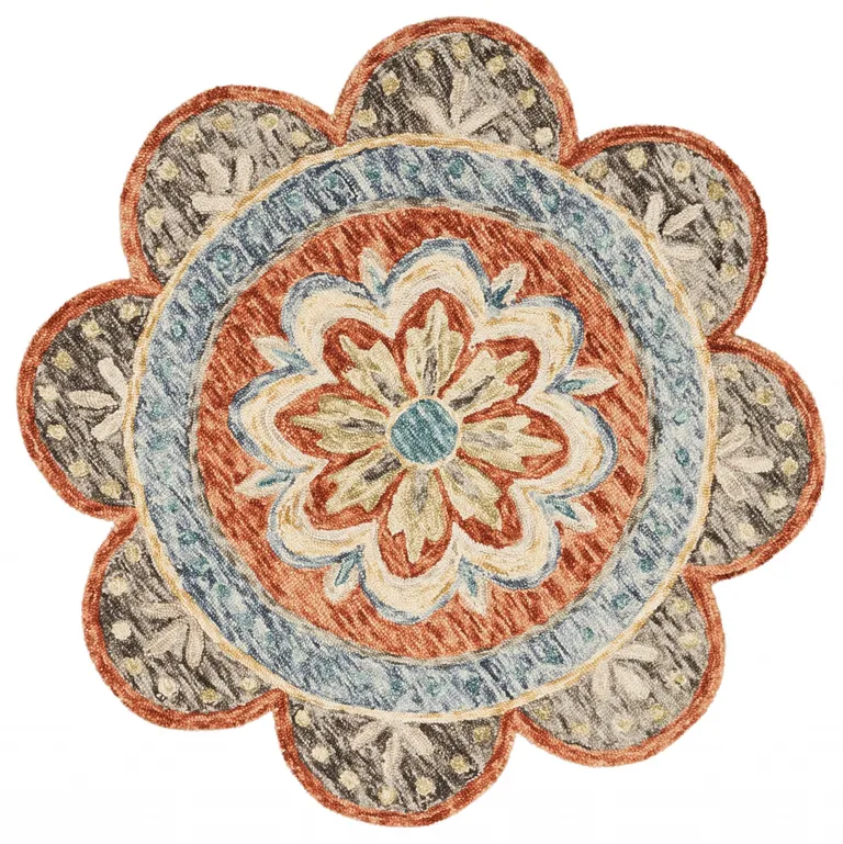 6' Round Orange Scalloped Edge Area Rug Photo 1