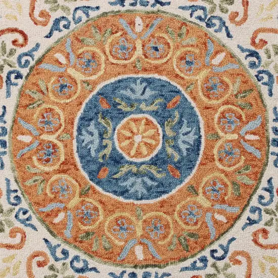 4' Round Orange Traditional Medallion Area Rug Photo 2