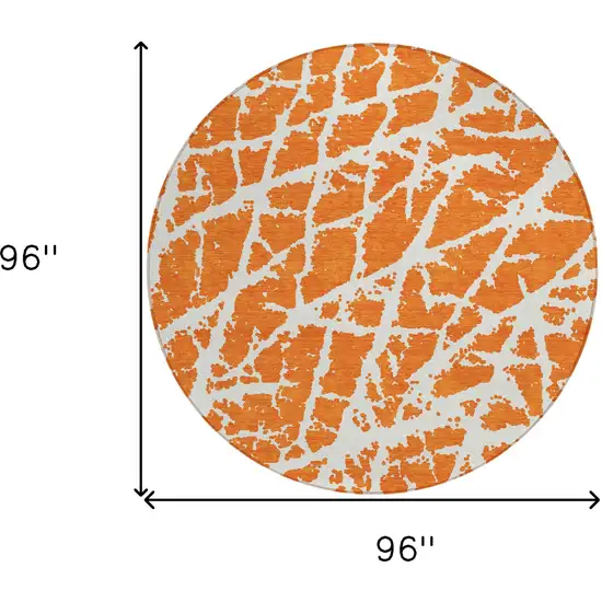 Orange and White Round Abstract Washable Non Skid Indoor Outdoor Area Rug Photo 3