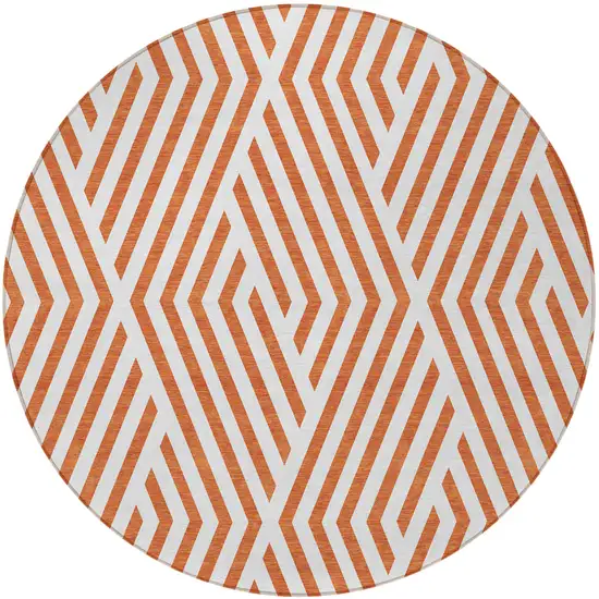 Orange and White Round Geometric Washable Non Skid Indoor Outdoor Area Rug Photo 4