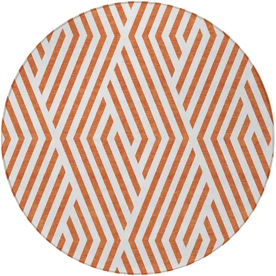 8' Round Orange and White Round Geometric Washable Non Skid Indoor Outdoor Area Rug Photo 4