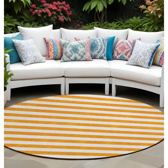 Orange and White Round Striped Washable Non Skid Indoor Outdoor Area Rug Photo 1