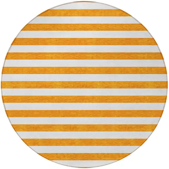 Orange and White Round Striped Washable Non Skid Indoor Outdoor Area Rug Photo 4