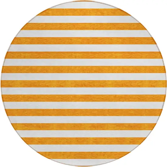 8' Round Orange and White Round Striped Washable Non Skid Indoor Outdoor Area Rug Photo 2