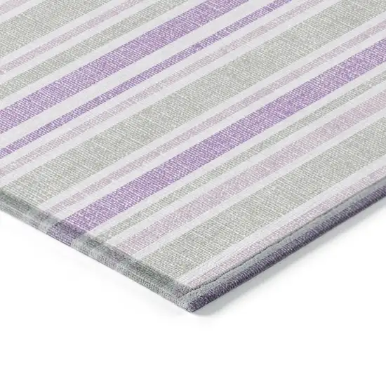 Purple Gray and White Round Striped Washable Non Skid Indoor Outdoor Area Rug Photo 5