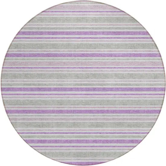 8' Round Pearl Round Striped Washable Non Skid Indoor Outdoor Area Rug Photo 1