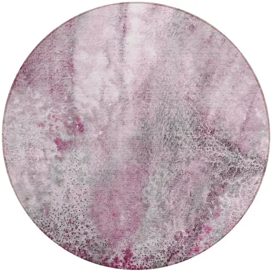 Pink Round Abstract Washable Non Skid Indoor Outdoor Area Rug Photo 2