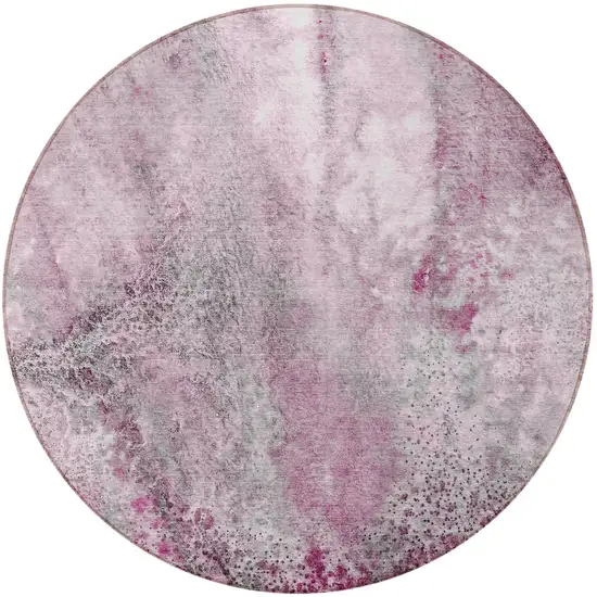 Pink Round Abstract Washable Non Skid Indoor Outdoor Area Rug Photo 4