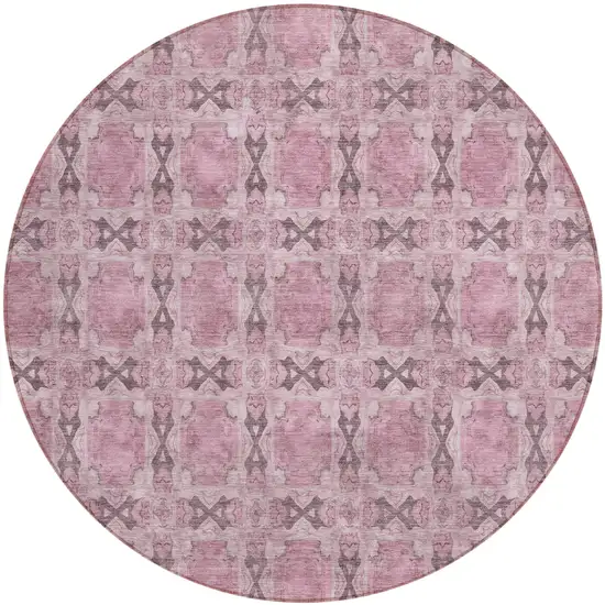 Pink Round Floral Medallion Washable Non Skid Indoor Outdoor Area Rug Photo 2