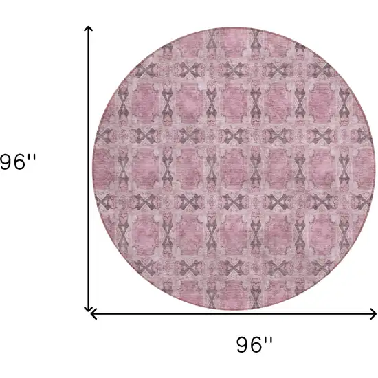 Pink Round Floral Medallion Washable Non Skid Indoor Outdoor Area Rug Photo 3