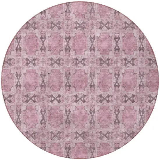 Pink Round Floral Medallion Washable Non Skid Indoor Outdoor Area Rug Photo 4