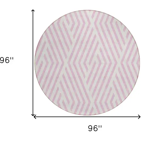 8' Round Pink and White Round Geometric Washable Non Skid Indoor Outdoor Area Rug Photo 3