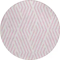 Photo of 8' Round Pink and White Round Geometric Washable Non Skid Indoor Outdoor Area Rug