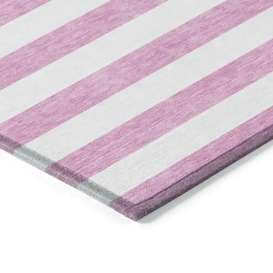 8' Round Pink and White Round Striped Washable Non Skid Indoor Outdoor Area Rug Photo 7