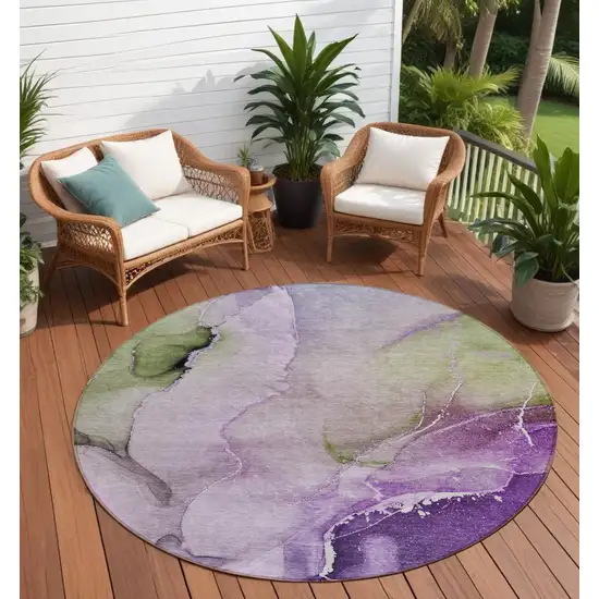 8' Round Purple Round Abstract Washable Non Skid Indoor Outdoor Area Rug Photo 2