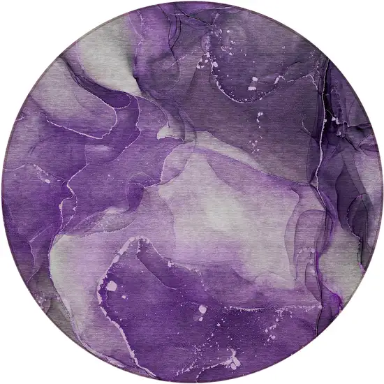 8' Round Purple Round Abstract Washable Non Skid Indoor Outdoor Area Rug Photo 2