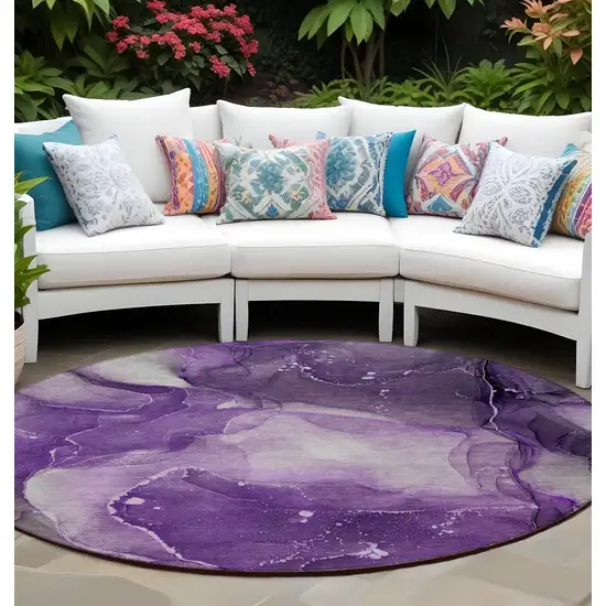 Purple Round Abstract Washable Non Skid Indoor Outdoor Area Rug Photo 1