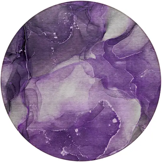 8' Round Purple Round Abstract Washable Non Skid Indoor Outdoor Area Rug Photo 4