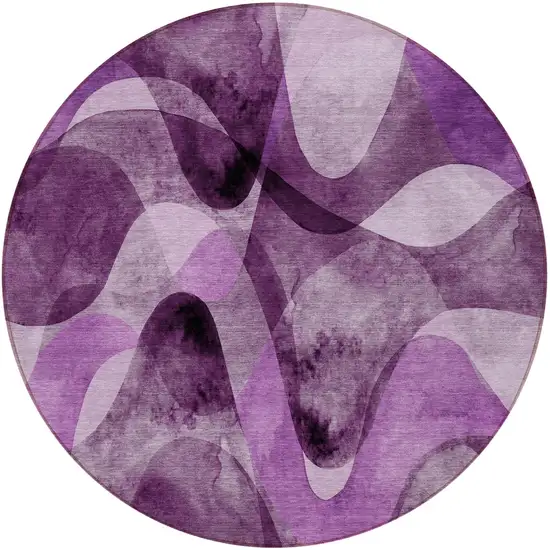 8' Round Purple Round Abstract Washable Non Skid Indoor Outdoor Area Rug Photo 2