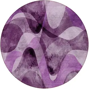 Photo of 8' Round Purple Round Abstract Washable Non Skid Indoor Outdoor Area Rug