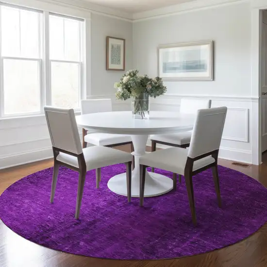 Purple Round Abstract Washable Non Skid Indoor Outdoor Area Rug Photo 9