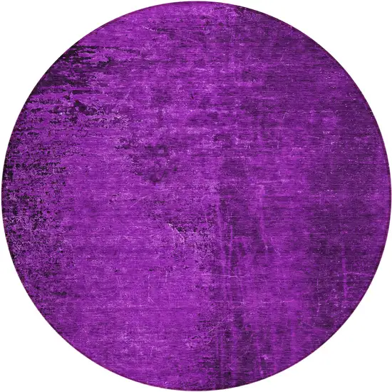 8' Round Purple Round Abstract Washable Non Skid Indoor Outdoor Area Rug Photo 2