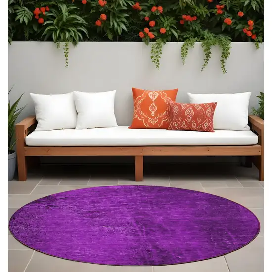 8' Round Purple Round Abstract Washable Non Skid Indoor Outdoor Area Rug Photo 1