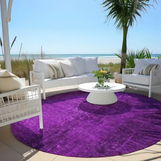 Purple Round Abstract Washable Non Skid Indoor Outdoor Area Rug Photo 8