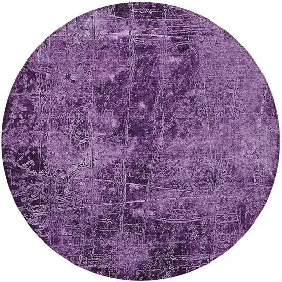 Purple Round Abstract Washable Non Skid Indoor Outdoor Area Rug Photo 4