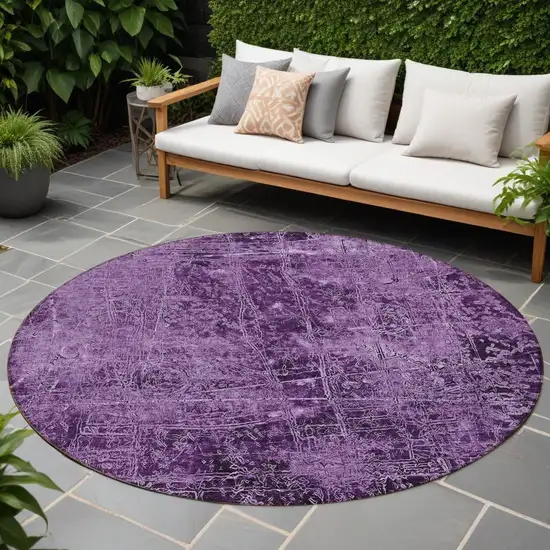 Purple Round Abstract Washable Non Skid Indoor Outdoor Area Rug Photo 1