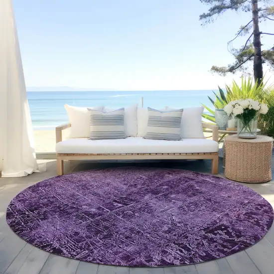 8' Round Purple Round Abstract Washable Non Skid Indoor Outdoor Area Rug Photo 8