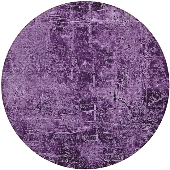 Purple Round Abstract Washable Non Skid Indoor Outdoor Area Rug Photo 2