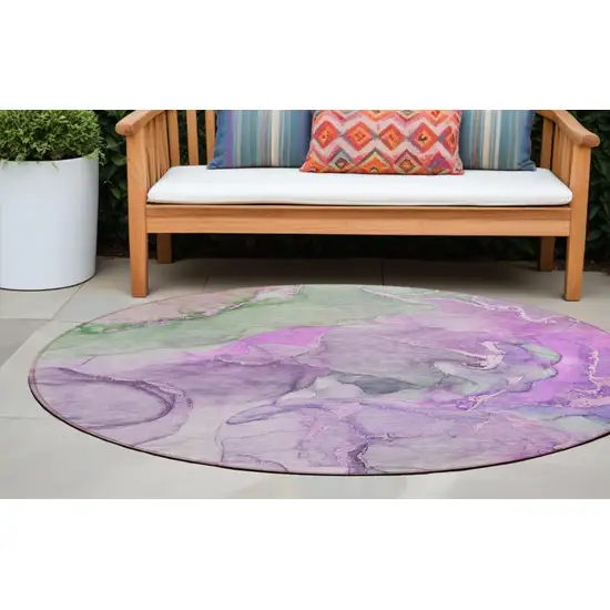 8' Round Purple Round Abstract Washable Non Skid Indoor Outdoor Area Rug Photo 1