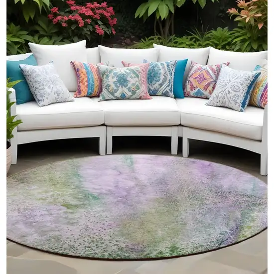 Purple Round Abstract Washable Non Skid Indoor Outdoor Area Rug Photo 1