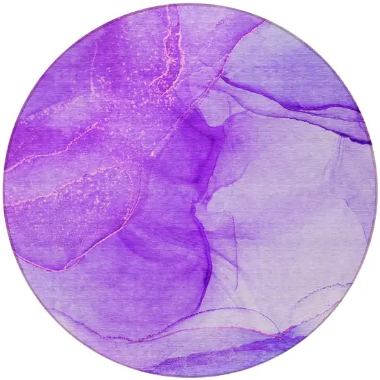 Purple Round Abstract Washable Non Skid Indoor Outdoor Area Rug Photo 4