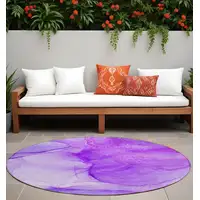 Photo of 8' Round Purple Round Abstract Washable Non Skid Indoor Outdoor Area Rug