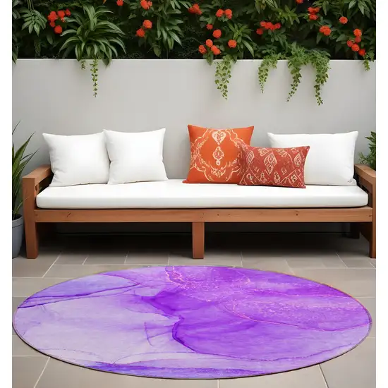 8' Round Purple Round Abstract Washable Non Skid Indoor Outdoor Area Rug Photo 1