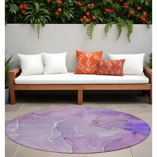 Purple Round Abstract Washable Non Skid Indoor Outdoor Area Rug Photo 1